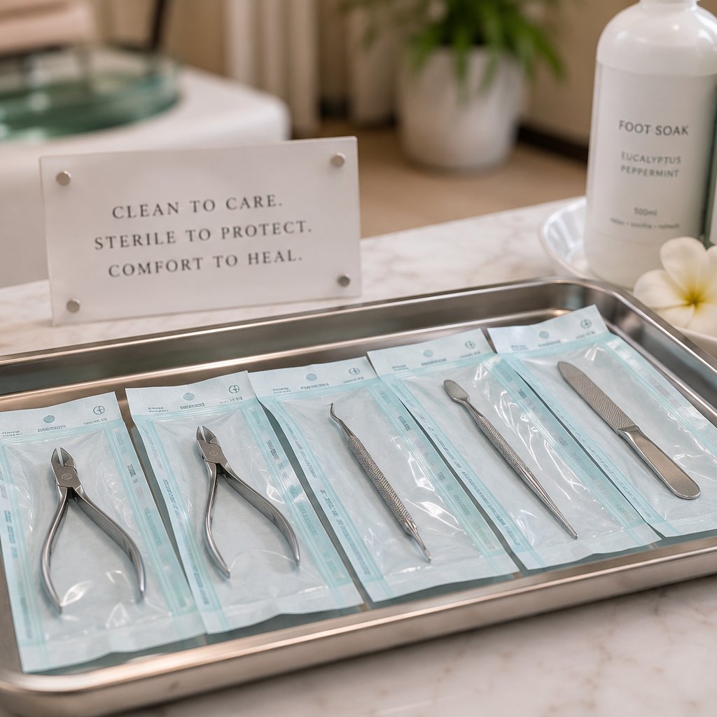 Single-use foot-care tools in sealed pouches